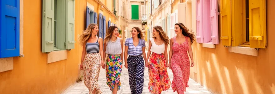 Groupe de femmes marchant dans une ruelle ensoleillée de la vieille ville de Palma
